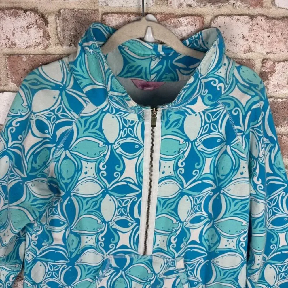 Lilly Pulitzer Skipper Popover What A Racquet Blue White Sweatshirt Womens M